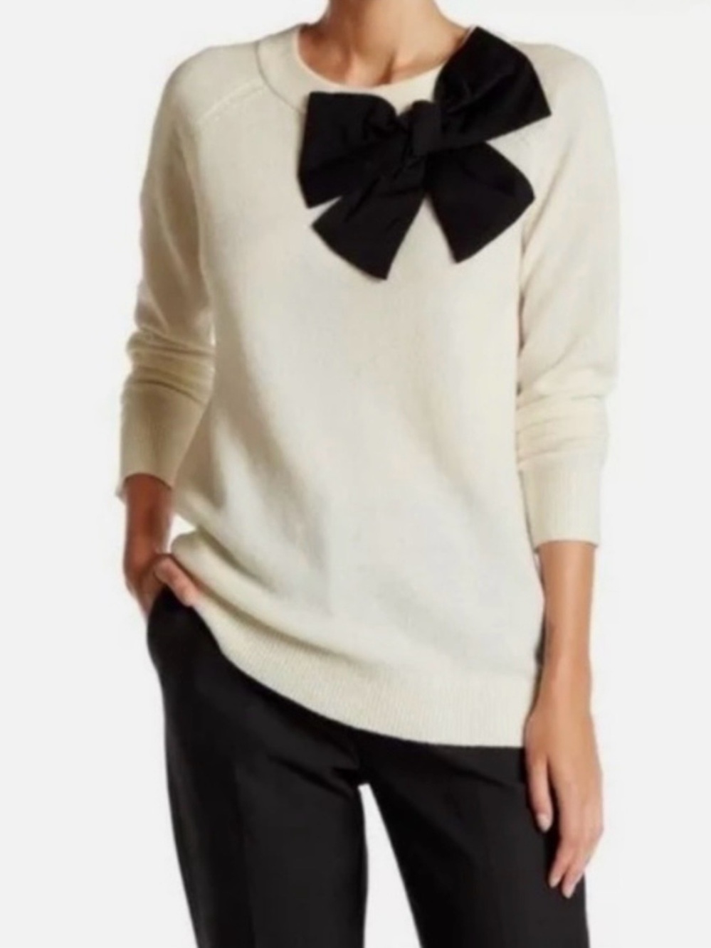 Kate Spade Cream Sweater with Black Bow Detail Size Small